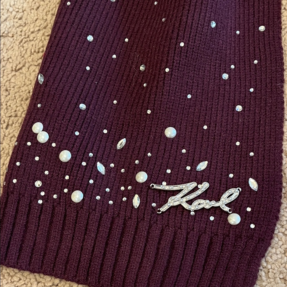 Karl Lagerfeld Burgundy Scarf with White Speckles - Picture 3 of 5